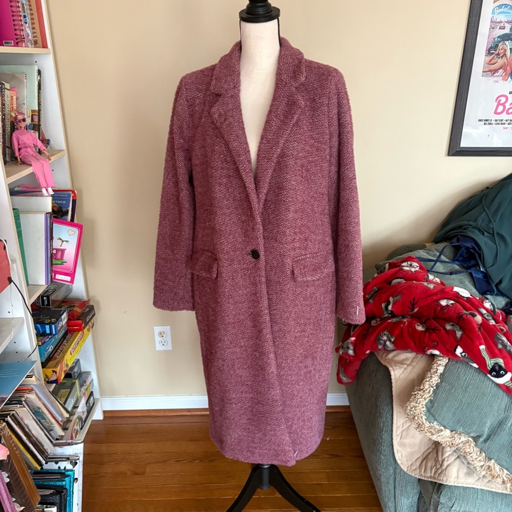 LOFT Women's Pink Herringbone Coat - Picture 2 of 4